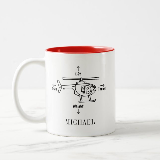 Cute Helicopter Four Forces Illustration Doodle Two-Tone Coffee Mug (Left)