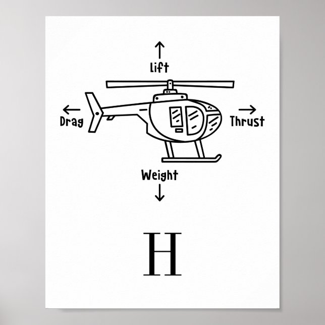 Cute Helicopter Illustration Personalised Poster (Front)