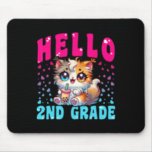 Cute Hello 2nd Grade Cat Girls For First Day Of 2n Mouse Mat