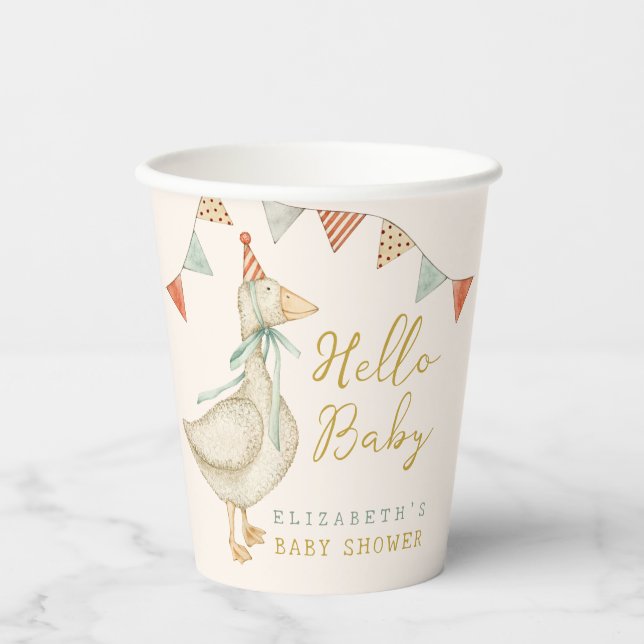Cute Hello Baby Duck Baby Shower  Paper Cups (Front)