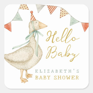 Cute Hello Baby Duck Baby Shower  Square Sticker