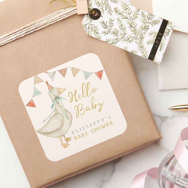 Cute Hello Baby Duck Baby Shower  Square Sticker (Creator Uploaded)