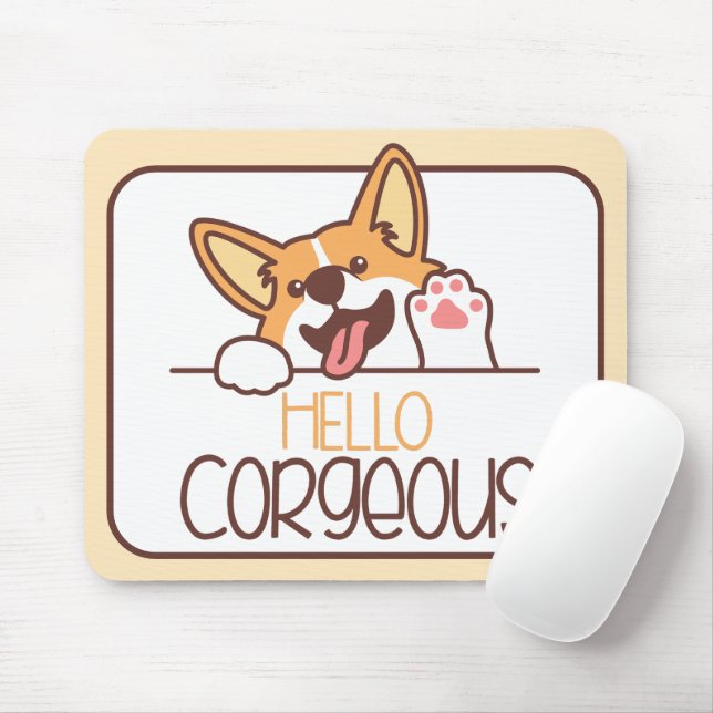 Cute Hello Corgi Dog Mouse Mat (With Mouse)