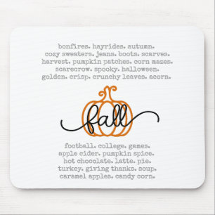 Cute Hello Fall Definition Words Pumpkin Autumn Mouse Mat