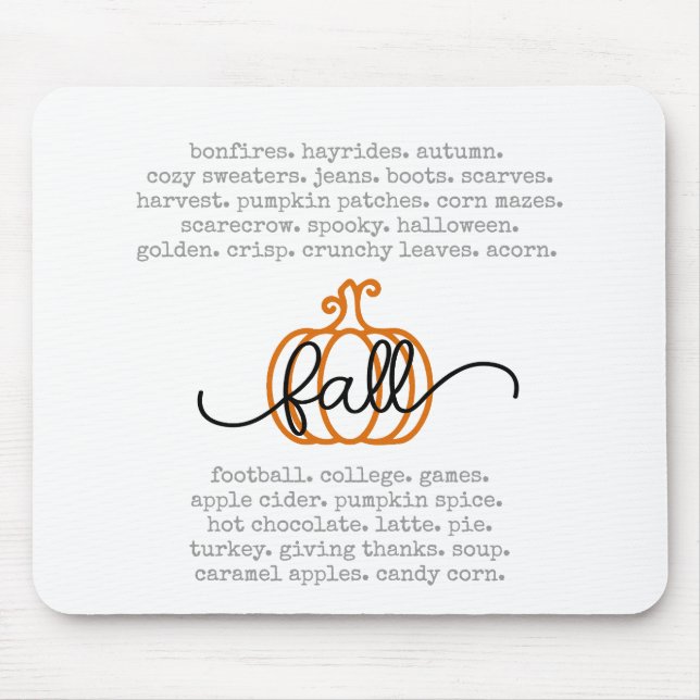 Cute Hello Fall Definition Words Pumpkin Autumn Mouse Mat (Front)