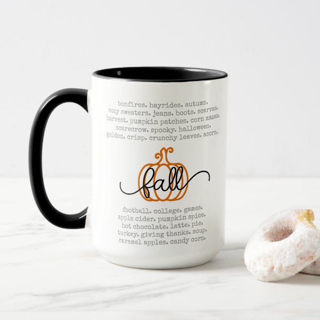 Cute Hello Fall Definition Words Pumpkin Autumn Mug (With Donut)