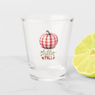Cute hello fall plaid pumpkin shot glass