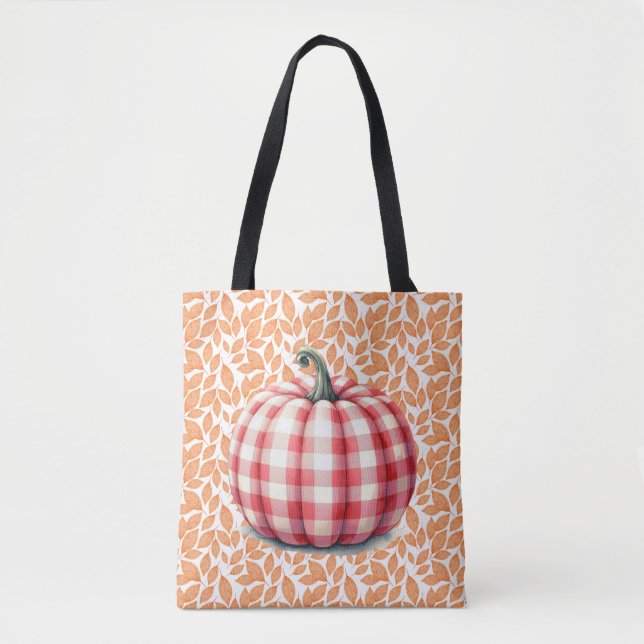 Cute hello fall plaid pumpkin tote bag (Front)