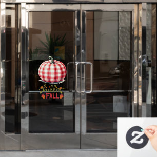 Cute hello fall plaid pumpkin window cling