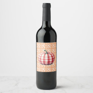 Cute hello fall plaid pumpkin wine label