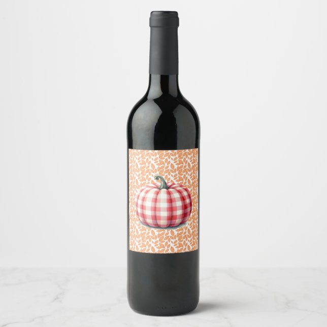Cute hello fall plaid pumpkin wine label (Front)
