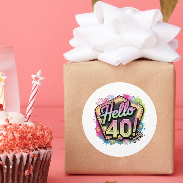 Cute hello forty Birthday word art  Classic Round Sticker (Party)