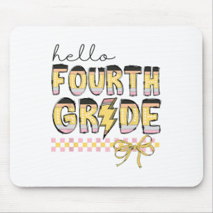 Cute Hello Fourth Grade Pencil Bow Back To School Mouse Mat