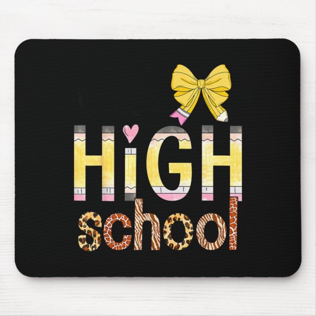 Cute Hello High School Animal Print Teacher Back T Mouse Mat (Front)