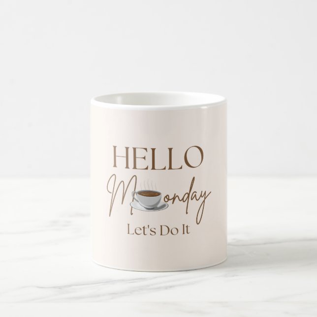 Cute Hello Monday Pastel Cream Beige  Coffee Mug (Center)