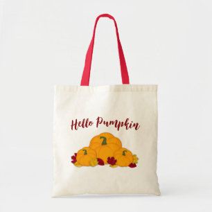 Cute Hello Pumpkin Fall Leaves Tote Bag