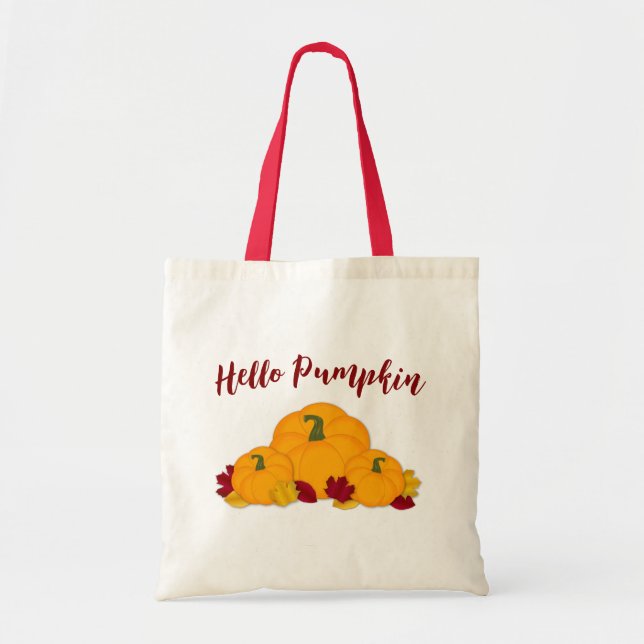 Cute Hello Pumpkin Fall Leaves Tote Bag (Front)