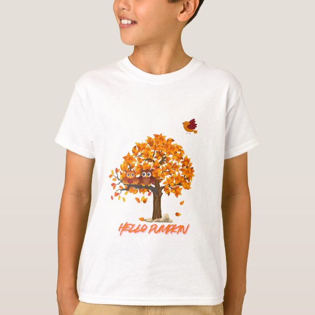 “Cute Hello Pumpkin Kids T-Shirt – Fall & Hallowee (Front)