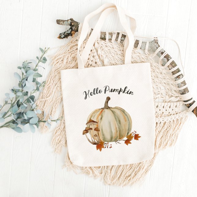 Cute Hello Pumpkin Mushroom Cosy Fall Tote Bag (hello pumpkin tote bag)
