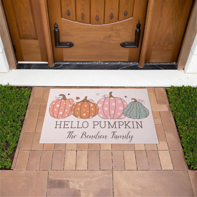 Cute Hello Pumpkin Personalised Doormat (Outdoor)