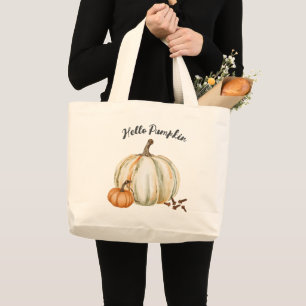 Cute Hello Pumpkin Spice Cosy Fall Large Tote Bag