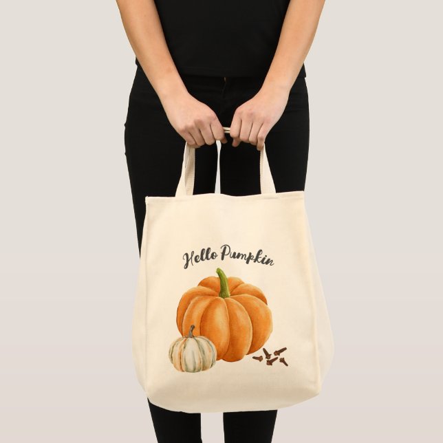 Cute Hello Pumpkin Spice Cosy Fall Tote Bag (Front (Product))