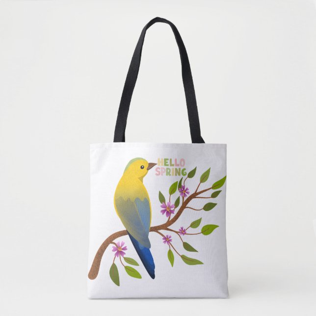 Cute Hello Spring Bird Eco-Friendly Tote | Nature Bag (Front)