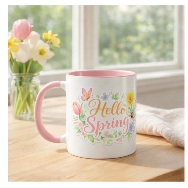 Cute Hello Spring Floral Mug | Customizable (Creator Uploaded)