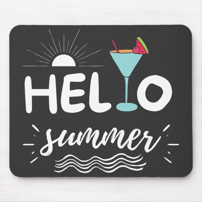 Cute Hello Summer Beach Mouse Mat (Front)
