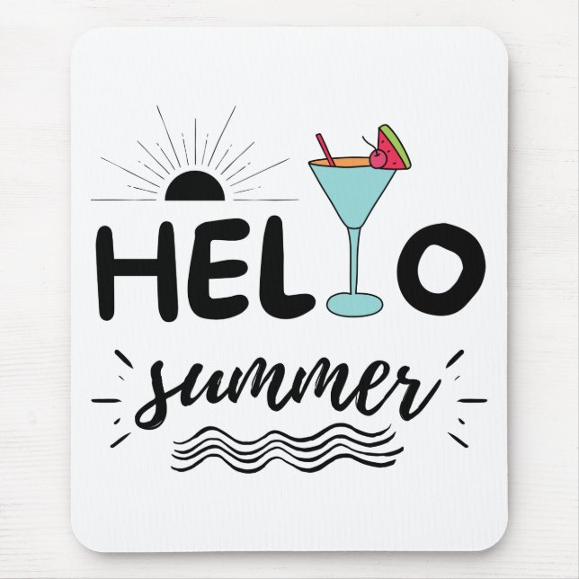 Cute Hello Summer Beach Mouse Mat (Front)