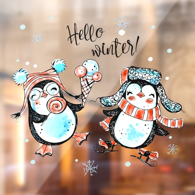 Cute Hello Winter Happy Penguin's Shop Window Cling (Sheet 2)
