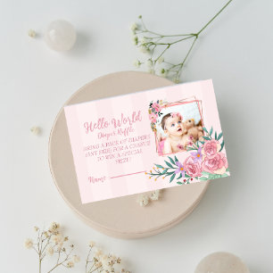Cute Hello world Diaper Raffle for girls Enclosure Card