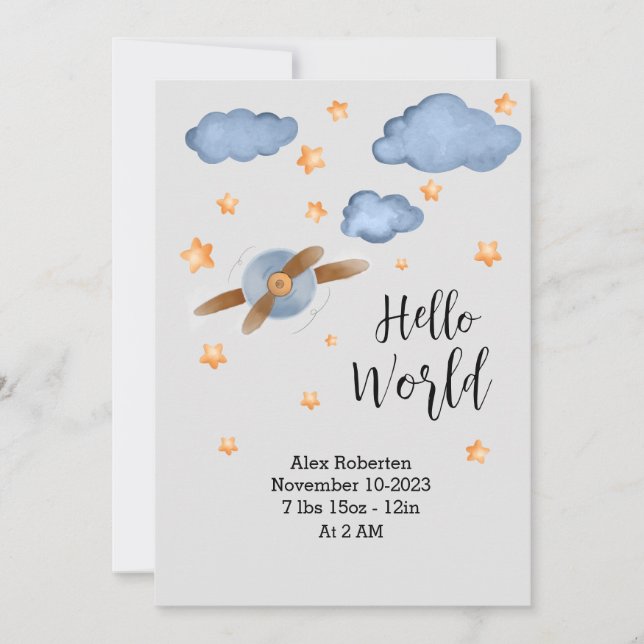 Cute hello world watercolor  announcement (Front)