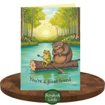 Cute Helpful Frog and Beaver Forest Friendship