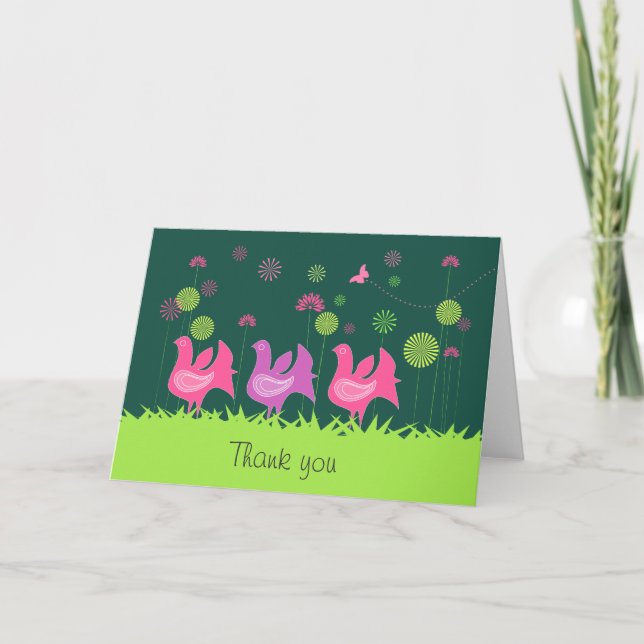 Cute hen and flowers Thank You card (Front)