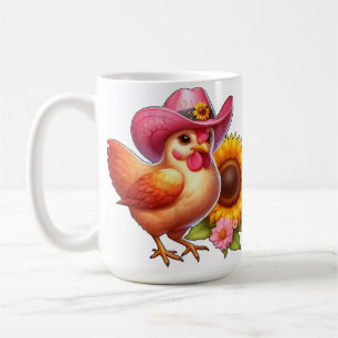 Cute Hen in Pink Hat with Bright Sunflower  Coffee Mug