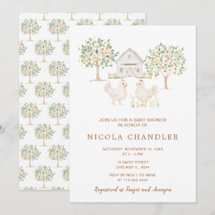 Cute Hens Farm Barn Baby Shower Invitation