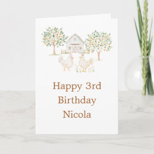 Cute Hens Farm Barn  Birthday Party Card