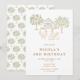 Cute Hens Farm Barn Birthday Party Invitation