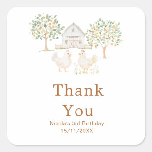 Cute Hens Farm Barn Birthday Party Square Sticker