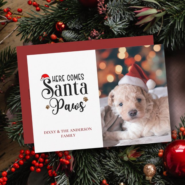 Cute Here Comes Santa Paws Dog Christmas Photo Holiday Card (Creator Uploaded)
