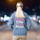 Cute Here Comes The Bride Bachelorette Party Denim Jacket<br><div class="desc">Cute bride's bachelorette party denim jacket. The back features "Here Comes The Bride" in a large hot pink and white 70's style retro font and an illustration of a diamond wedding ring.  A coordinating "Here Comes The Party" jacket is available for the bachelorette group.</div>