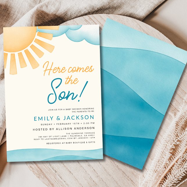Cute Here Comes the Son Baby Boy Shower  Invitation (Creator Uploaded)