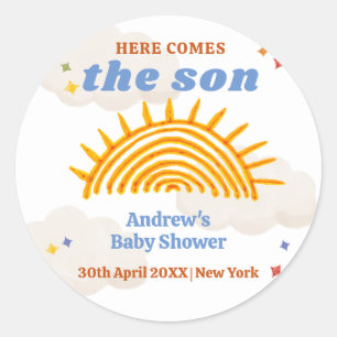 Cute Here Comes The Son Sunshine Baby Shower  Classic Round Sticker