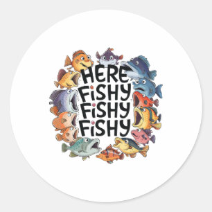 Cute Here-fishing Funny Fishing Lover Kids Toddler Classic Round Sticker