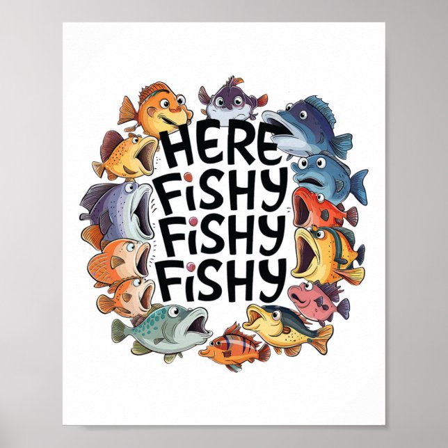 Cute Here-fishy Funny Fishing Lover Kids Toddler B Poster (Front)