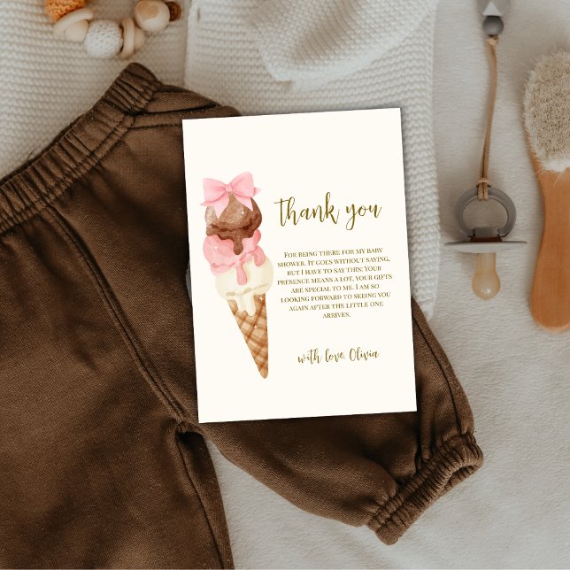 Cute Here's The Scoop Bow Ice Cream Baby Shower  Thank You Card (Cute Here's The Scoop Bow Ice Cream Baby Shower Thank You Card)
