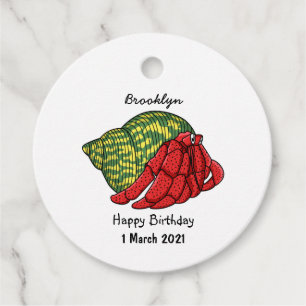 Cute hermit crab cartoon illustration favour tags