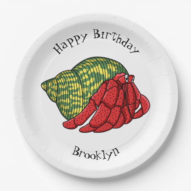 Cute hermit crab cartoon illustration paper plate (Front)