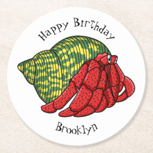 Cute hermit crab cartoon illustration round paper coaster